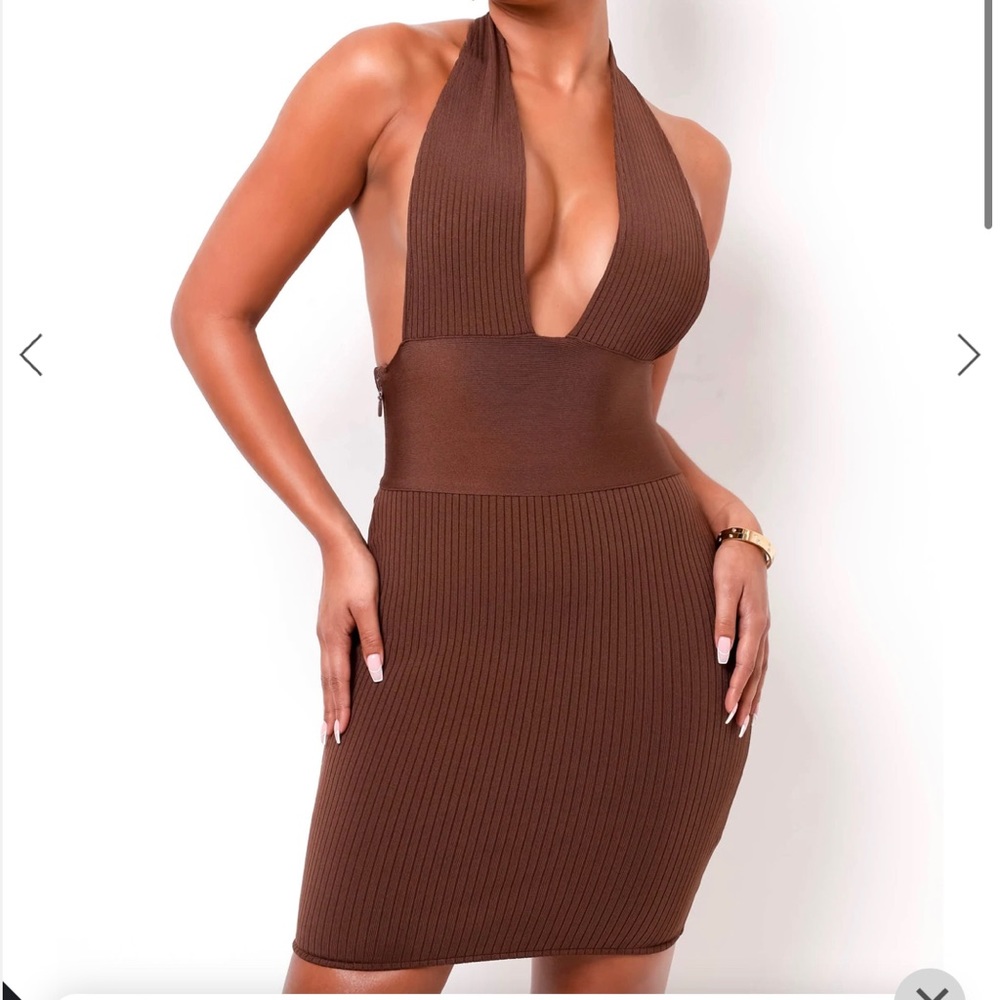 MyOutfitOnline - Hourglass Bandage Mini Dress - Brown